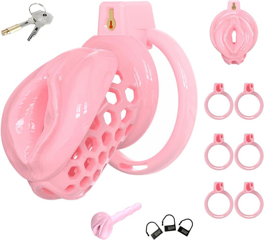 Pinker Silikonkäfig mit sechs Ringen