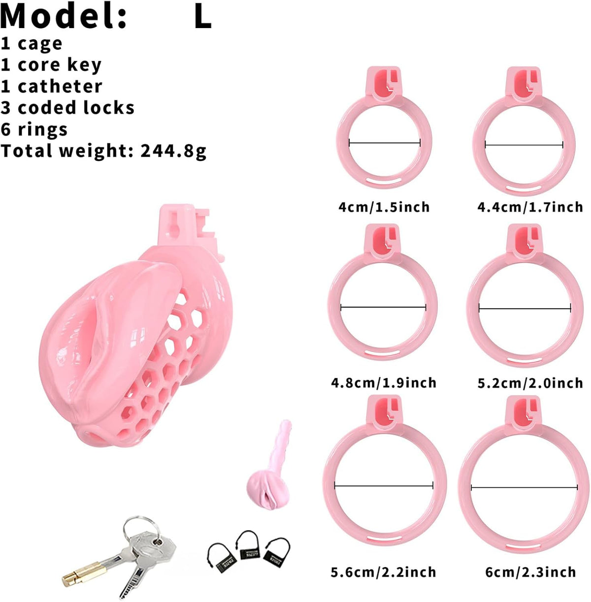 Lieferumfang und Ringgrößen des pinken L-Sets