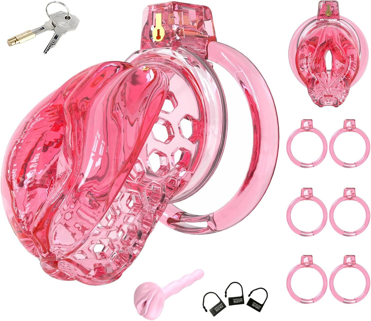 Transparent-rosa Set mit sechs Ringen
