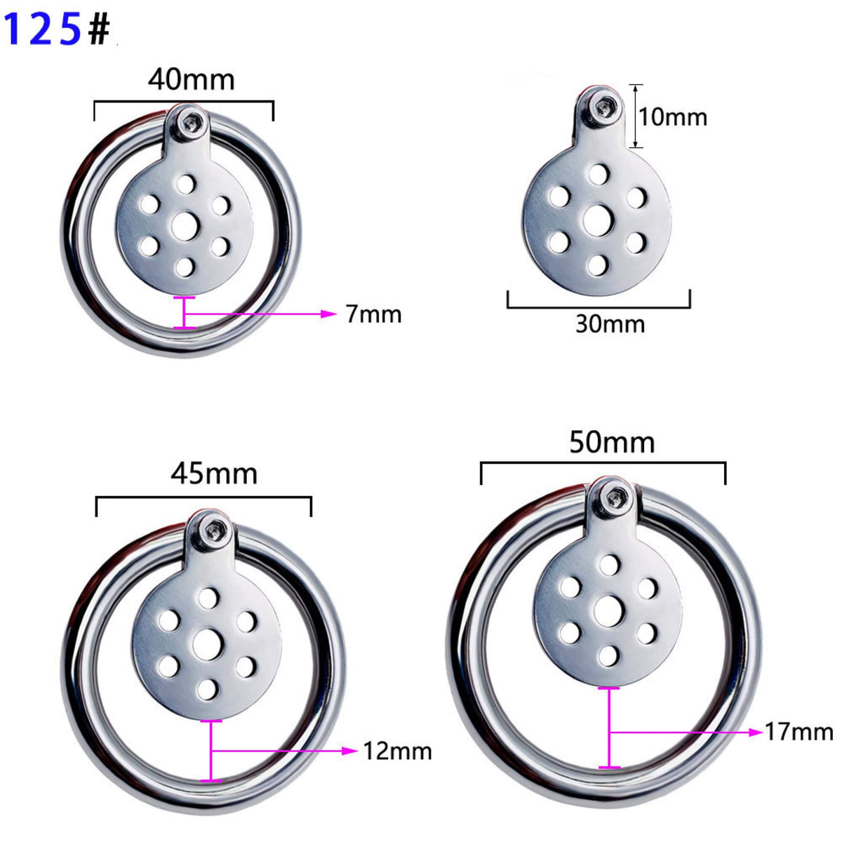 Maßübersicht Modell 125# mit Ringgrößen 40, 45 und 50 mm