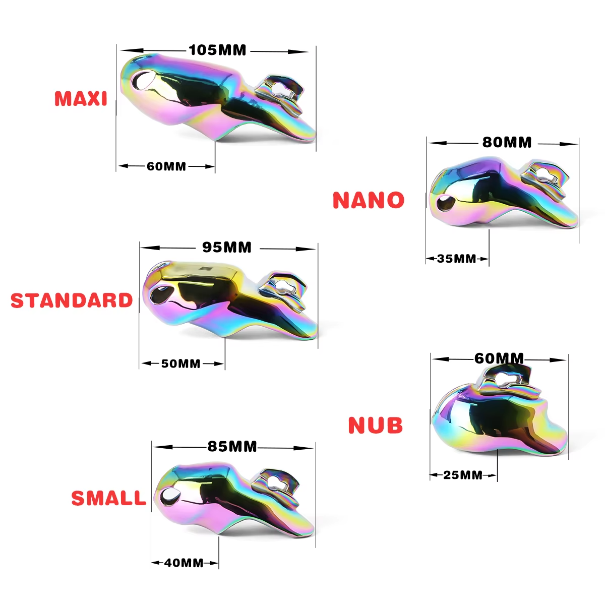 Längenvergleich von Nub bis Maxi