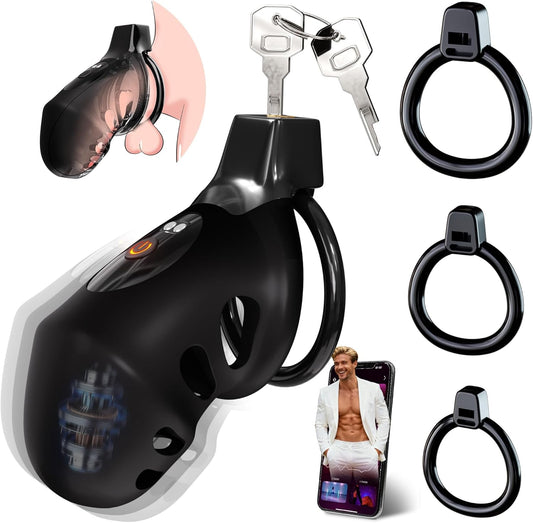 Schwarzer Vibrationskäfig mit Ringen und Schlüsseln